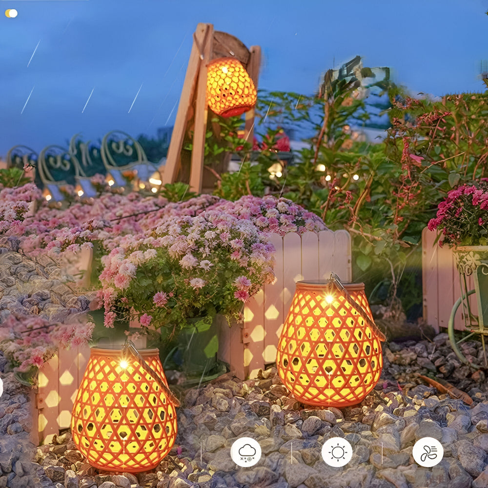 SolarCane Trädgårdsbelysning - Konstgjord bambuflätad solarlampa för trädgården