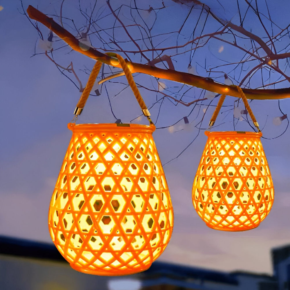 SolarCane Trädgårdsbelysning - Konstgjord bambuflätad solarlampa för trädgården