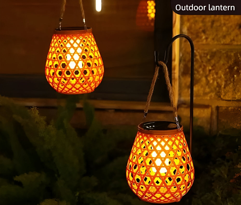 SolarCane Trädgårdsbelysning - Konstgjord bambuflätad solarlampa för trädgården