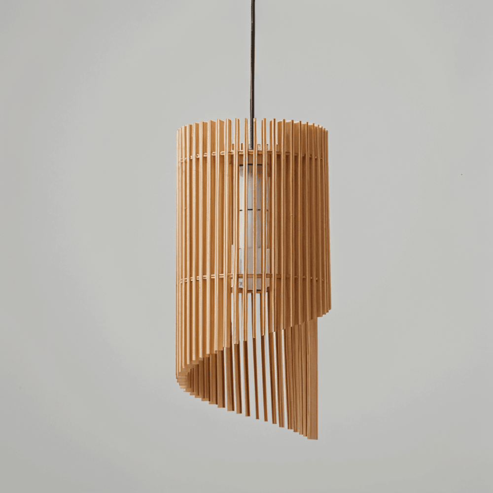 SpiraWood Taklampa - Konstnärlig Cylindrisk Lampa i Trä