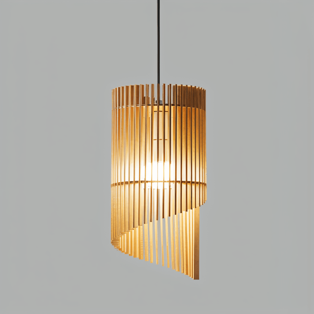 SpiraWood Taklampa - Konstnärlig Cylindrisk Lampa i Trä