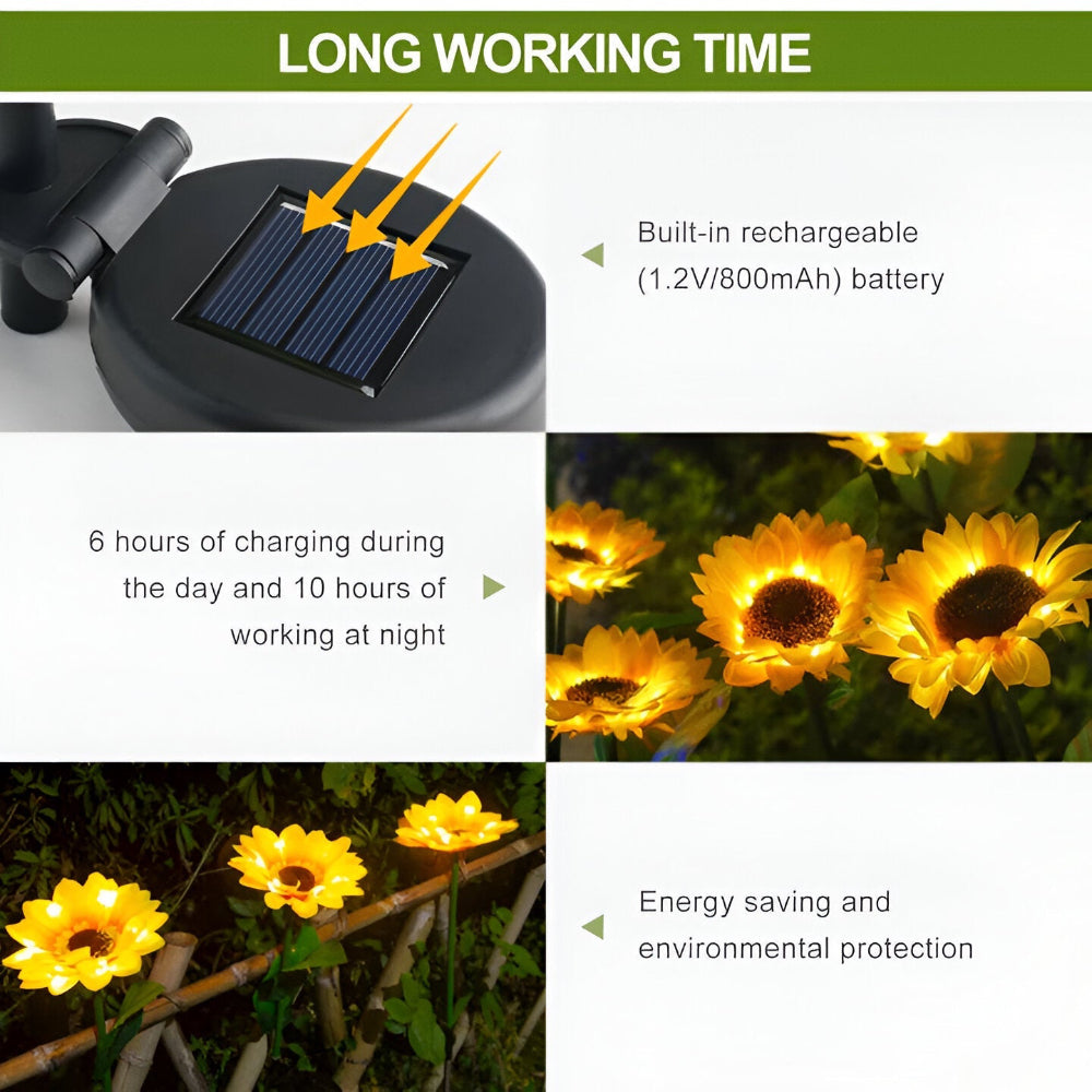 SunieBloom - IP65 Väderbeständig Realistisk Solros Trädgårdsbelysning - LED Solarlampa Trädgård