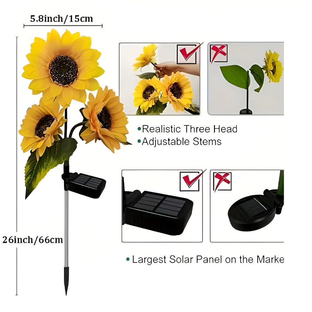 SunieBloom - IP65 Väderbeständig Realistisk Solros Trädgårdsbelysning - LED Solarlampa Trädgård