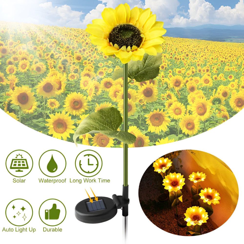 SunieBloom - IP65 Väderbeständig Realistisk Solros Trädgårdsbelysning - LED Solarlampa Trädgård