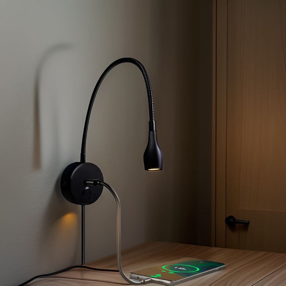 TouchGlow - 2-i-1 Vägglampa med Svanhals och USB-Laddare för Mysiga Läskvällar