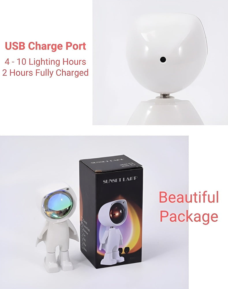 USB-Solnedgångsprojektor - 360° Roterande LED-Lamprobot för Drömska Nätter