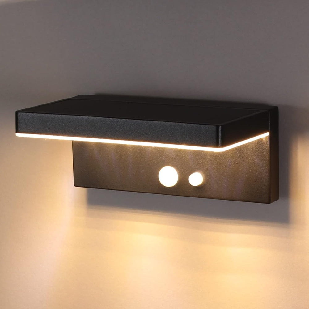 Väderbeständig solskyddslampa med rörelsesensor – 3 belysningslägen, LED-trädgårdsbelysning, hållbar aluminiumkonstruktion, svart