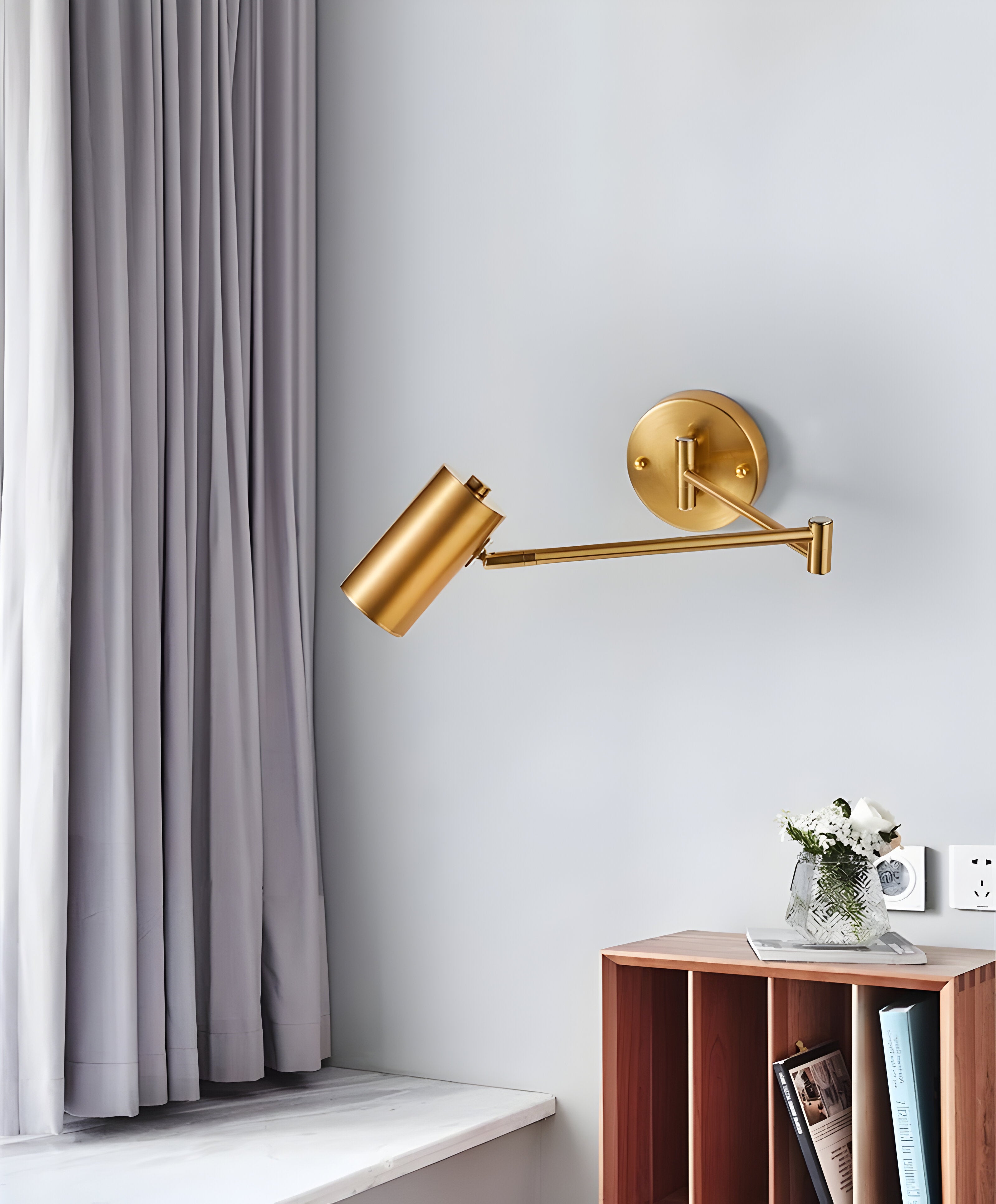 Vägglampa med Justerbar arm - Flexibel Vägglampa i guld och Svart - Vägglampa för Sovrum
