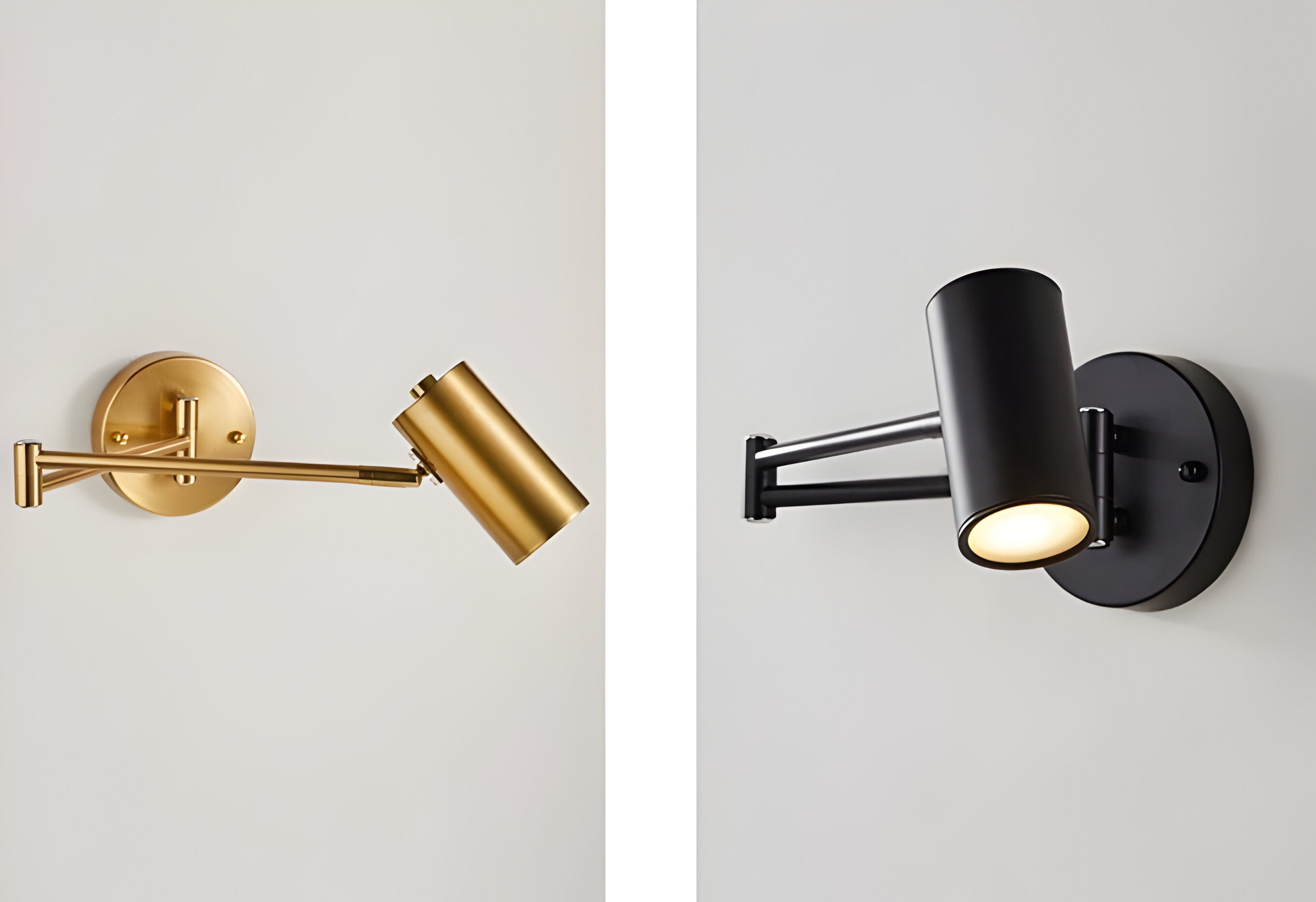 Vägglampa med Justerbar arm - Flexibel Vägglampa i guld och Svart - Vägglampa för Sovrum