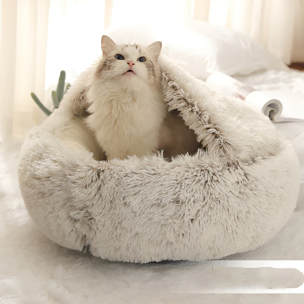 WarmPaws - 2-i-1 Varm Och Mysig Rund Bädd För Små Hundar Och Katter