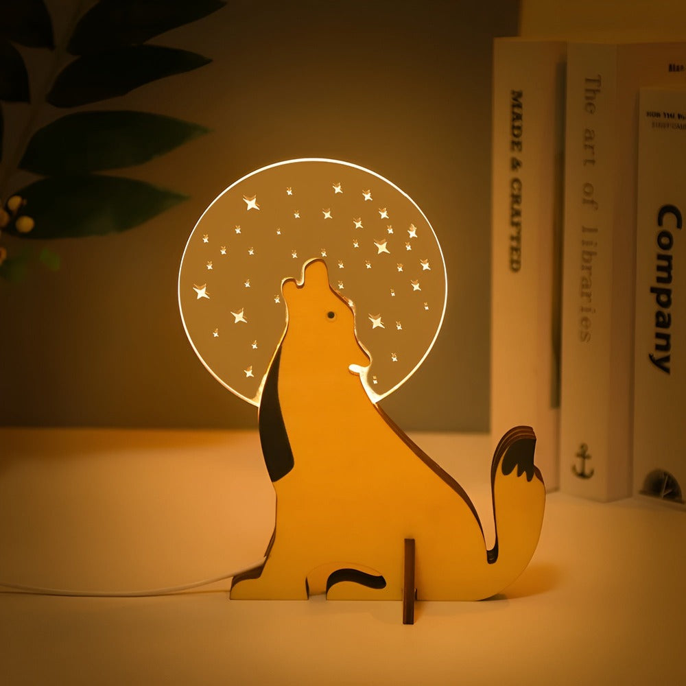 Wildlife lampa - Trä Akryl Djur Bordslampa LED Nattlampa
