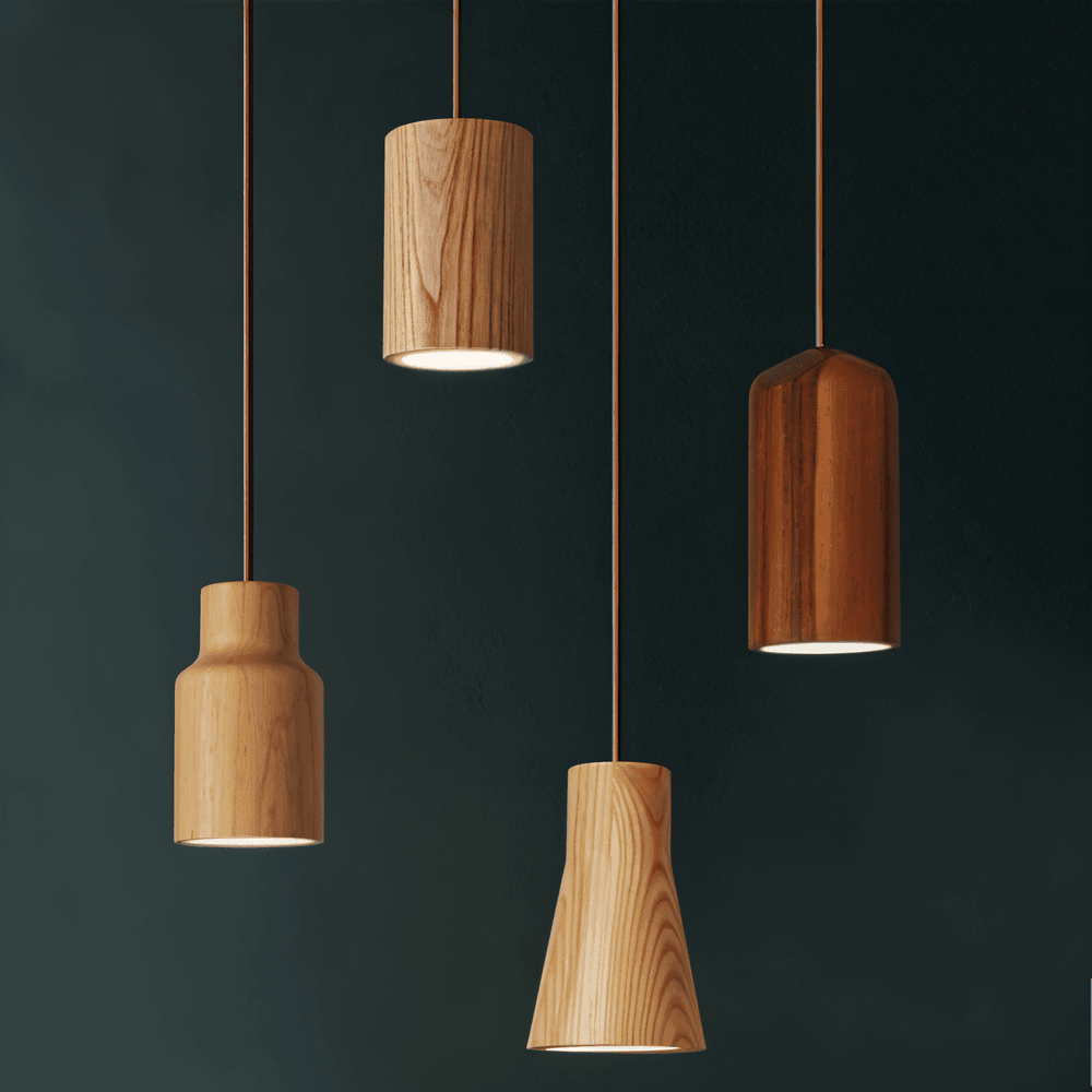 WoodTube Pendellampa -Ash Hängande Cylinderlampa av Akaciaträ