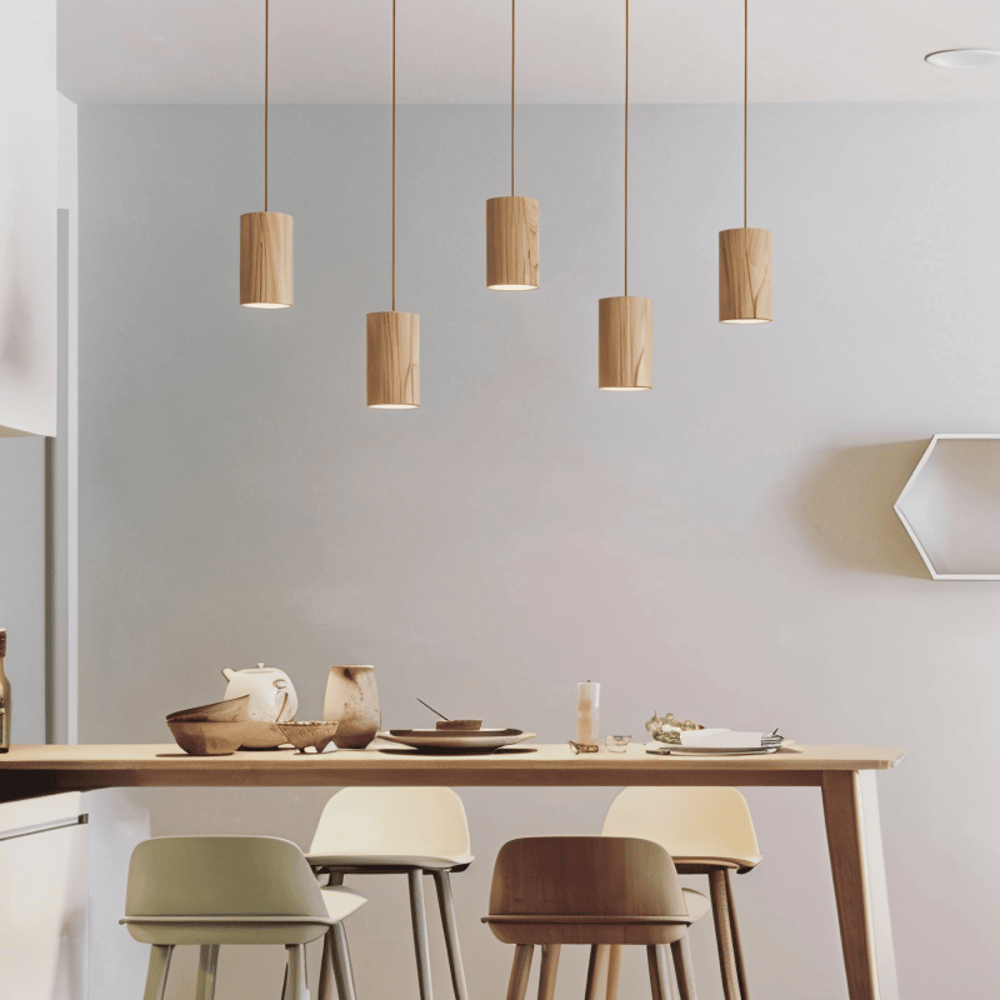 WoodTube Pendellampa -Ash Hängande Cylinderlampa av Akaciaträ