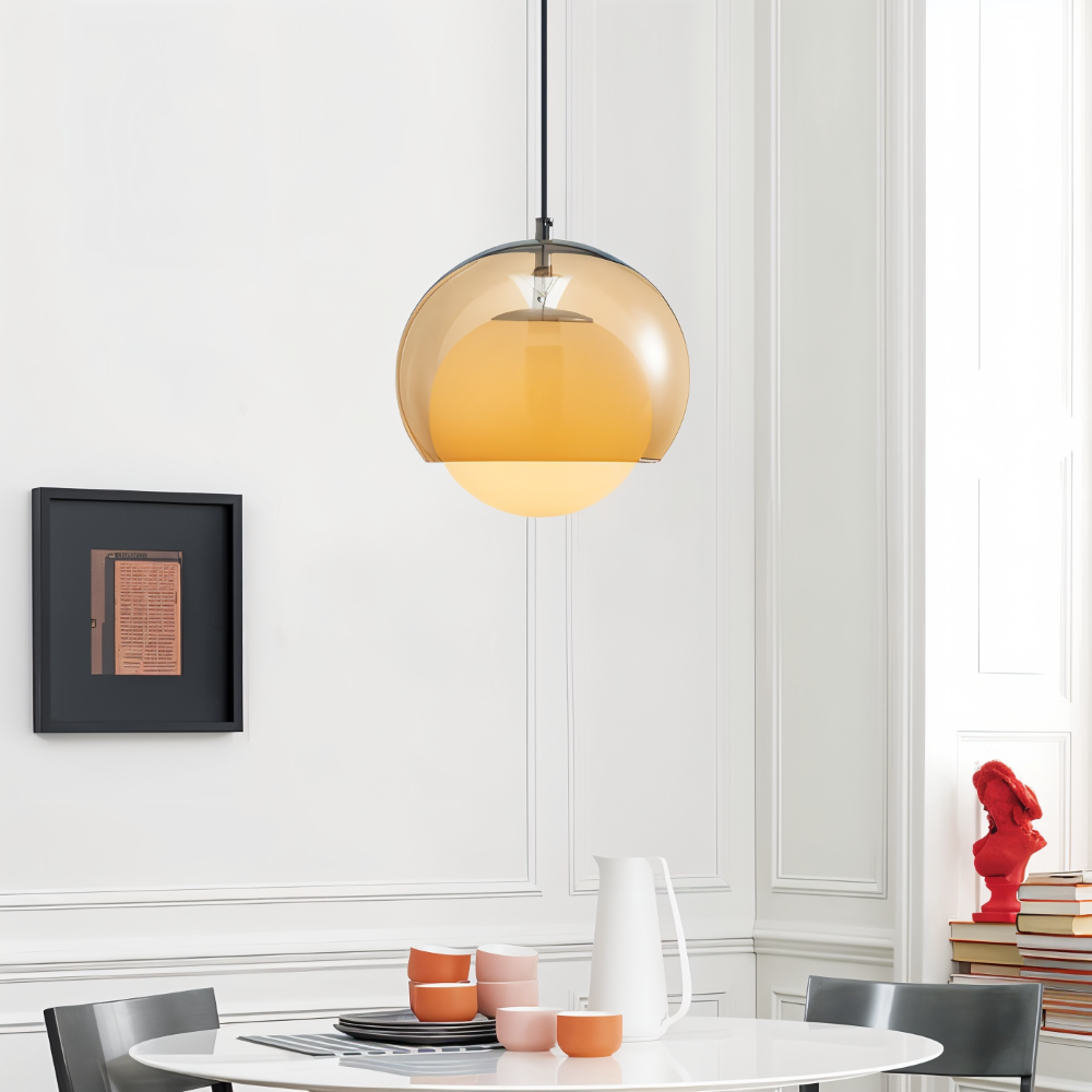 OrangeOrb Pendellampa - Retro Bauhaus Glas Hänglampa - Dubbelskiktad Lampa