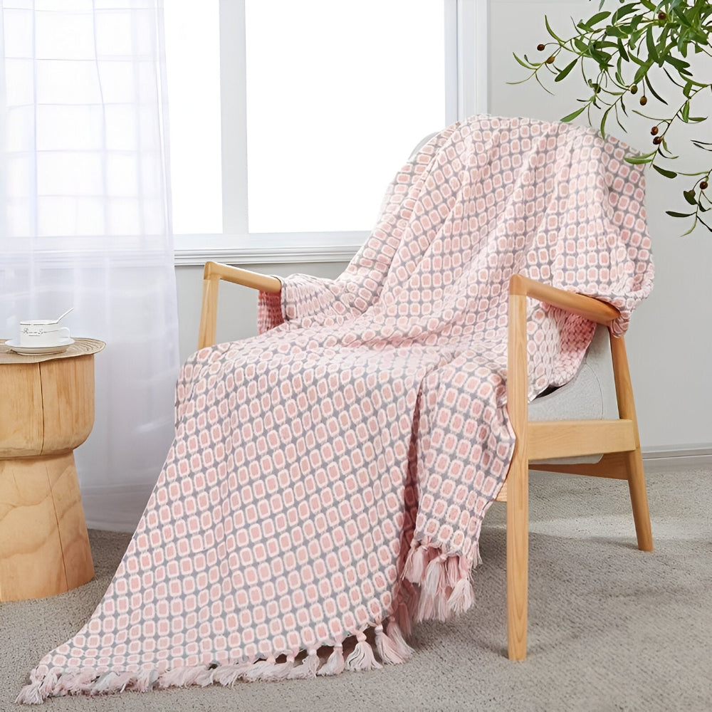 PeaKnit Plaid - Multifunktionell Filt - Livfull Polyester Fleece Filt med Fransar
