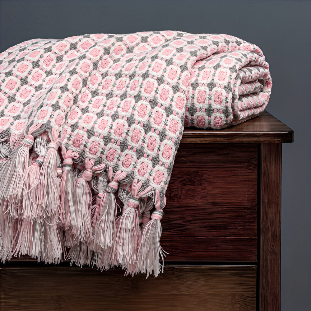 PeaKnit Plaid - Multifunktionell Filt - Livfull Polyester Fleece Filt med Fransar
