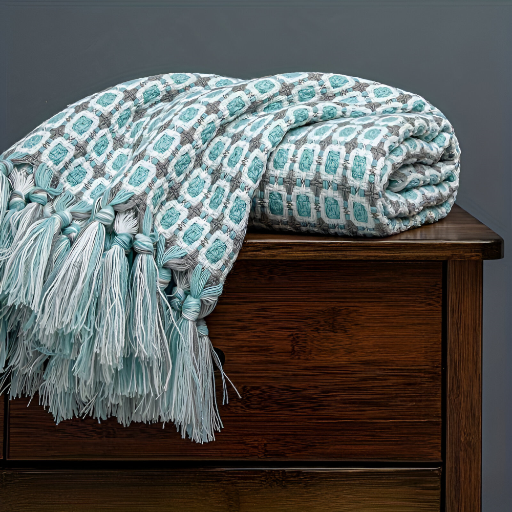 PeaKnit Plaid - Multifunktionell Filt - Livfull Polyester Fleece Filt med Fransar