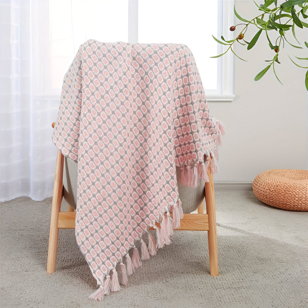 PeaKnit Plaid - Multifunktionell Filt - Livfull Polyester Fleece Filt med Fransar