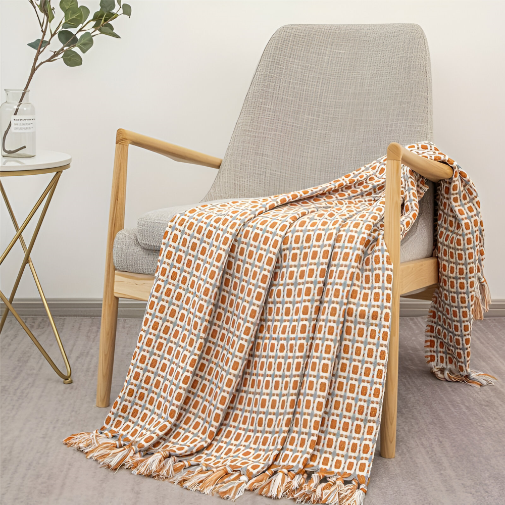 PeaKnit Plaid - Multifunktionell Filt - Livfull Polyester Fleece Filt med Fransar