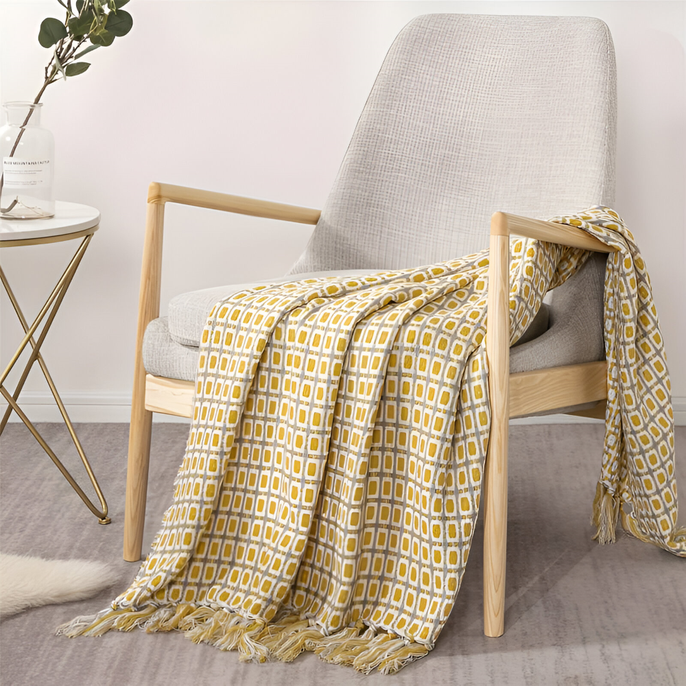 PeaKnit Plaid - Multifunktionell Filt - Livfull Polyester Fleece Filt med Fransar