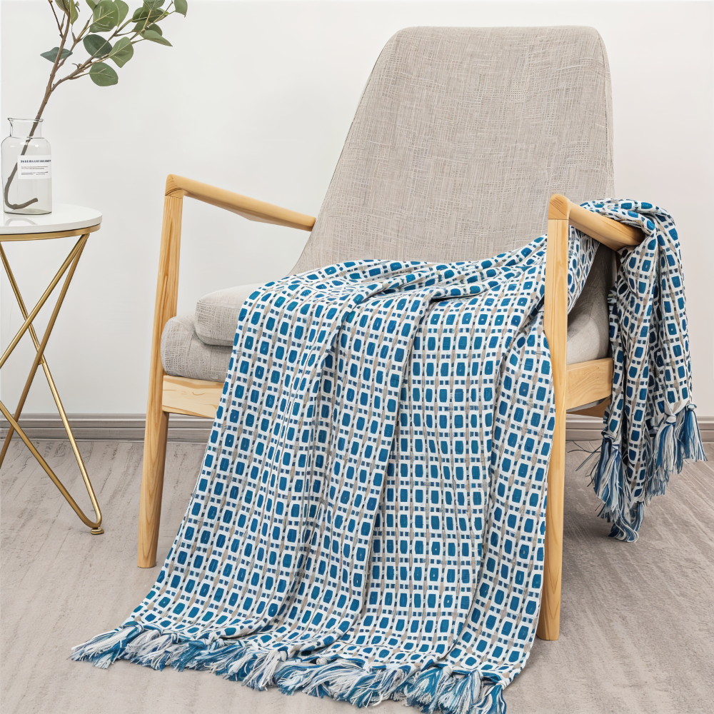 PeaKnit Plaid - Multifunktionell Filt - Livfull Polyester Fleece Filt med Fransar