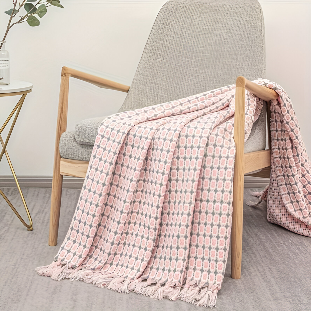 PeaKnit Plaid - Multifunktionell Filt - Livfull Polyester Fleece Filt med Fransar