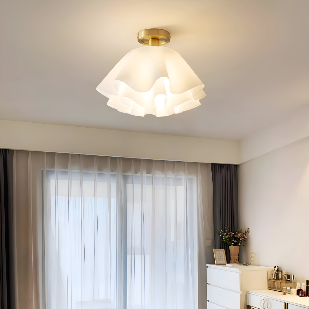 PetalPleat Taklampa - Vit Blomma Akryl Taklampa - Semi Flush Belysning
