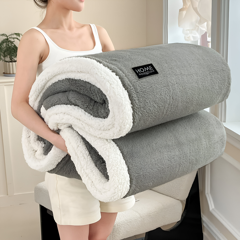 Plush Dubbel Skikt Faux Fårskinn Mysfilt - Mjuk och Varm Grå & Vit Randig Filt