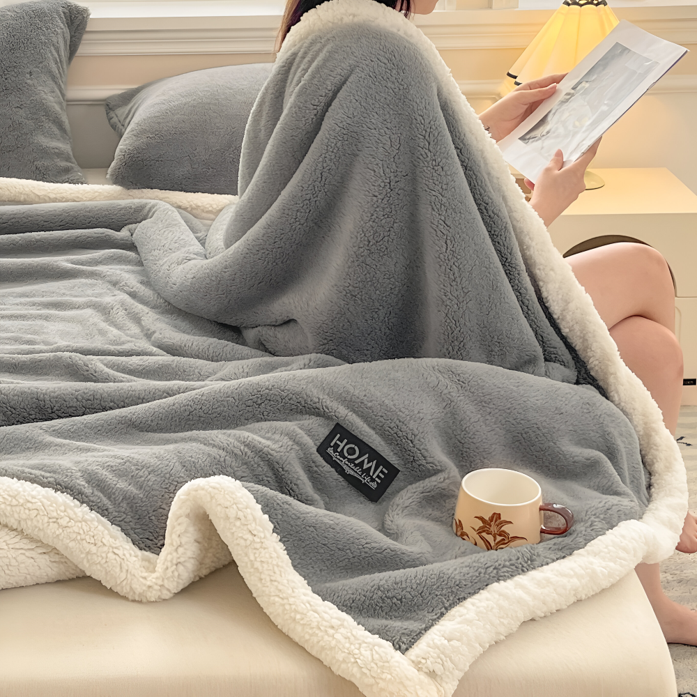 Plush Dubbel Skikt Faux Fårskinn Mysfilt - Mjuk och Varm Grå & Vit Randig Filt