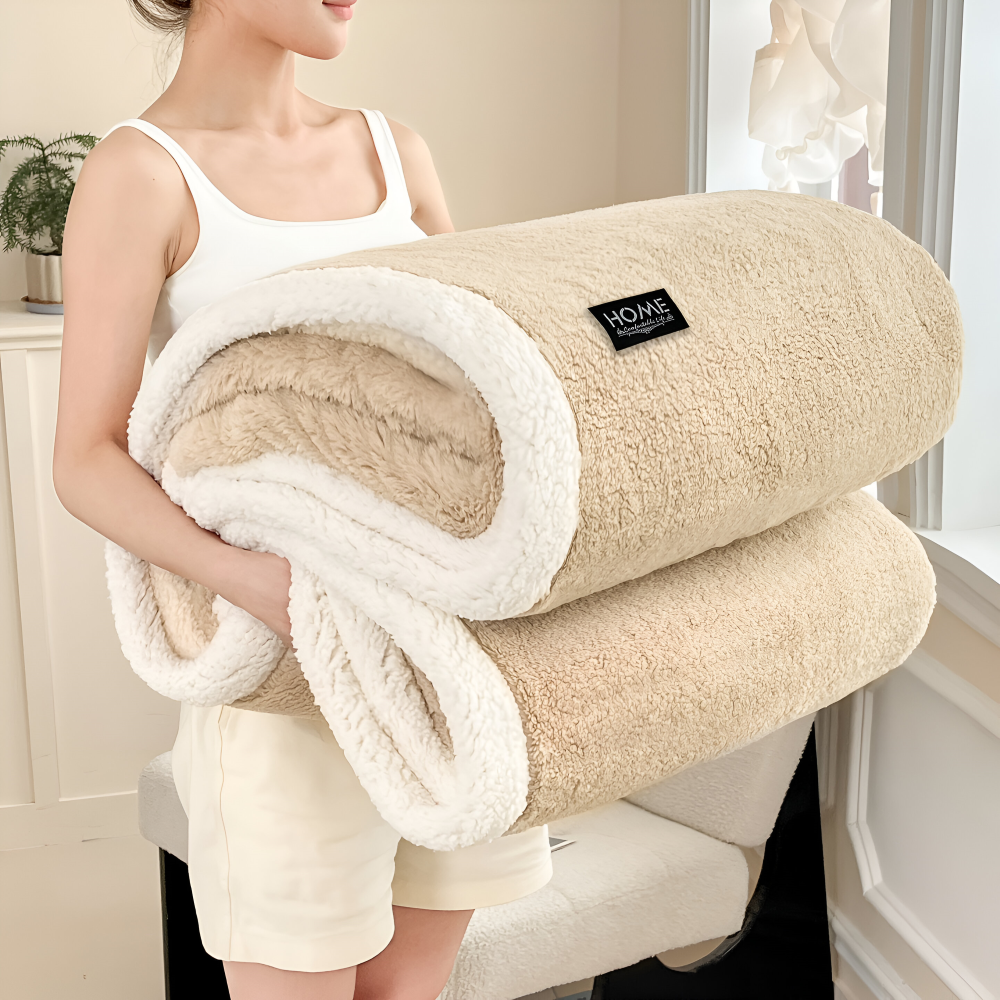 Plush Dubbel Skikt Faux Fårskinn Mysfilt - Mjuk och Varm Grå & Vit Randig Filt