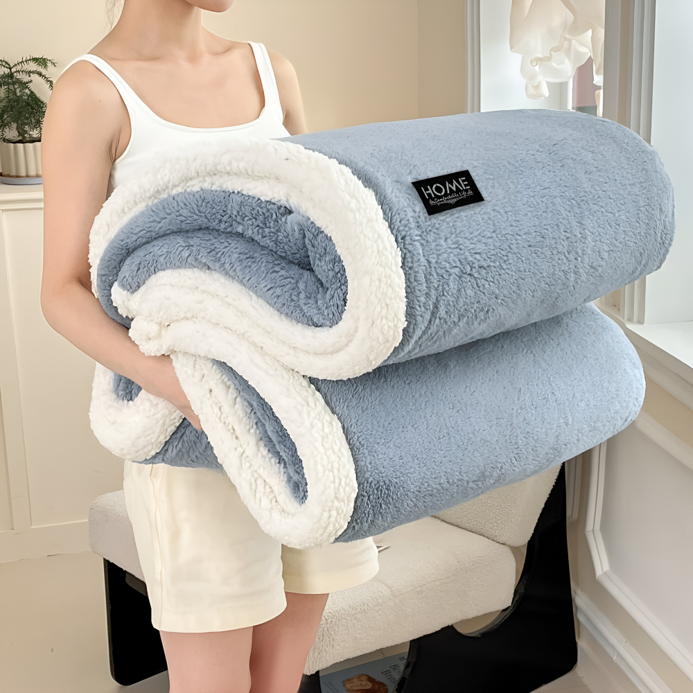 Plush Dubbel Skikt Faux Fårskinn Mysfilt - Mjuk och Varm Grå & Vit Randig Filt