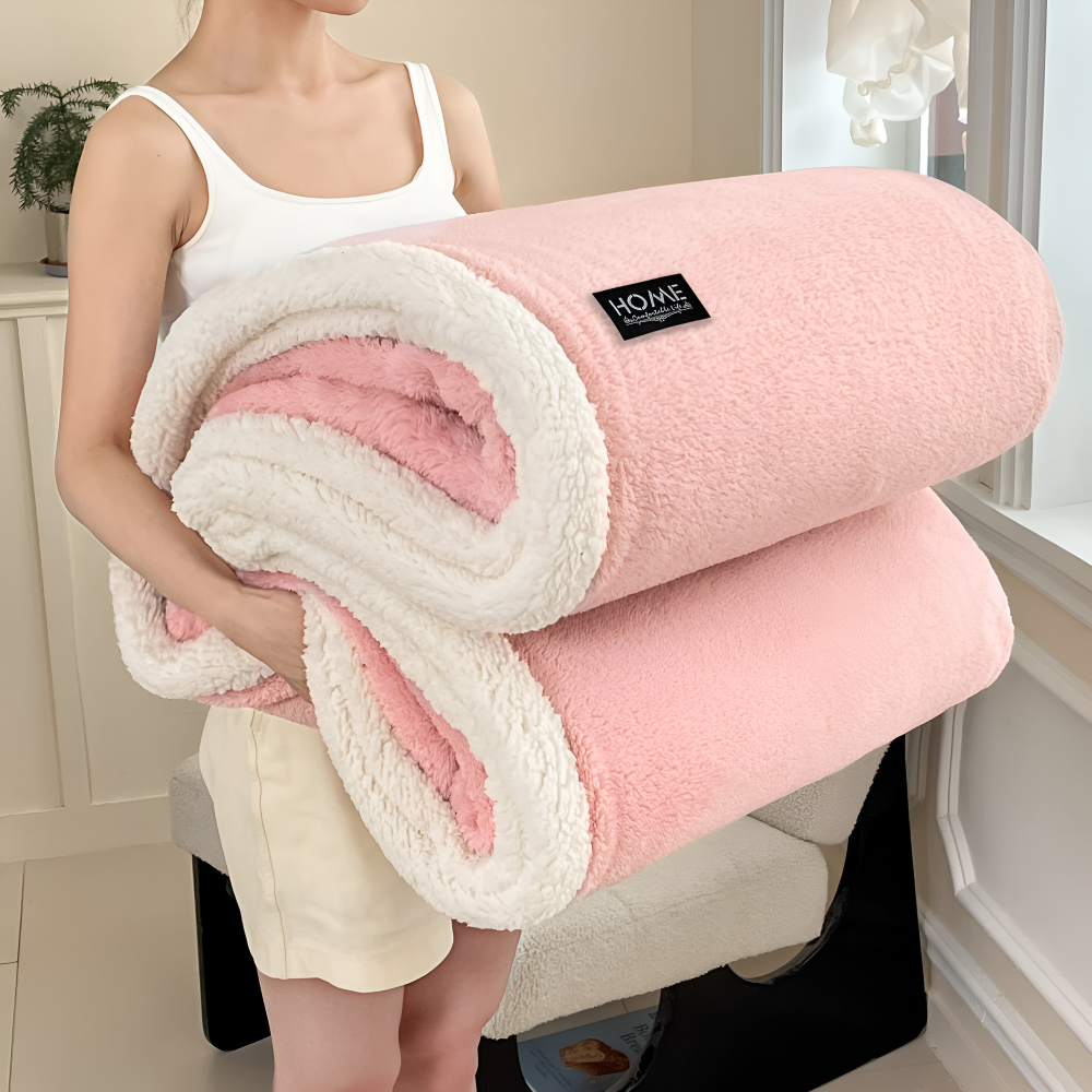 Plush Dubbel Skikt Faux Fårskinn Mysfilt - Mjuk och Varm Grå & Vit Randig Filt