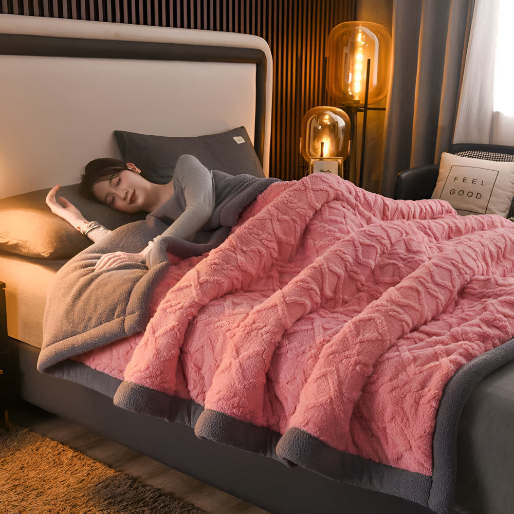 Dubbelvävd mikrofiberfleece-filt – varm filt för hemmet, maskintvättbar