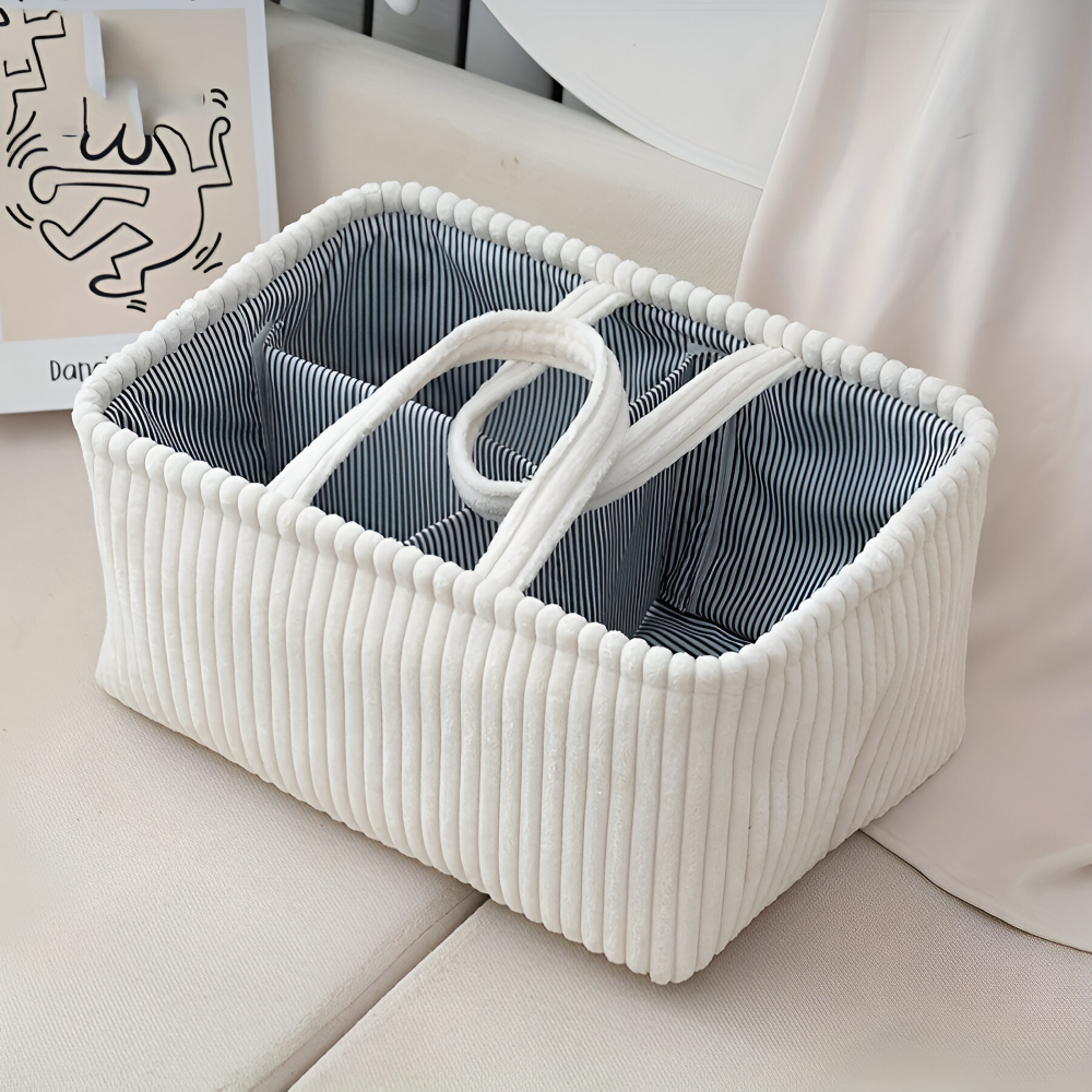 Förvaringskorg i Polyester (38x26x18cm) – Blöjorganisatör & Baby-korg med Fack