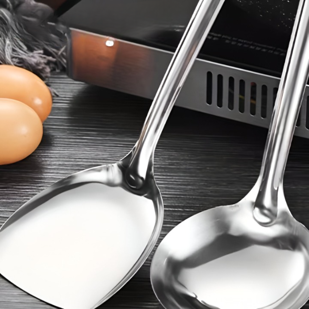 Premium Köksredskapsset - Rostfritt Stål, med Ergonomiska Trähandtag - 5-delar