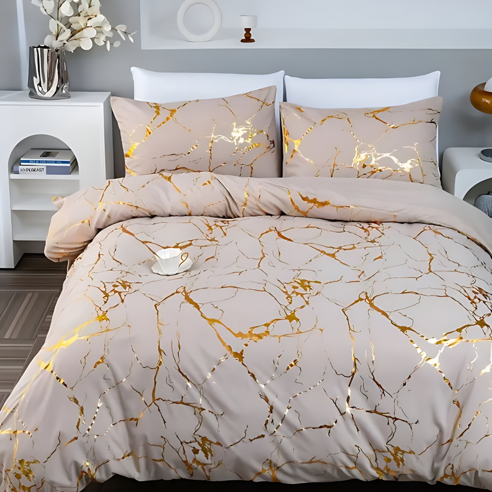Premium Marmor Mönster Duntäcke Set för Ultimat Komfort