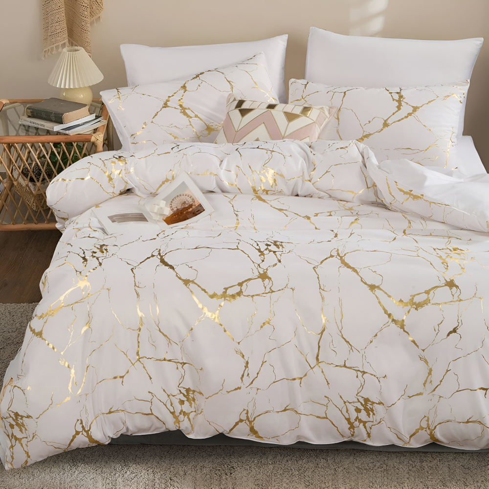 Premium Marmor Mönster Duntäcke Set för Ultimat Komfort