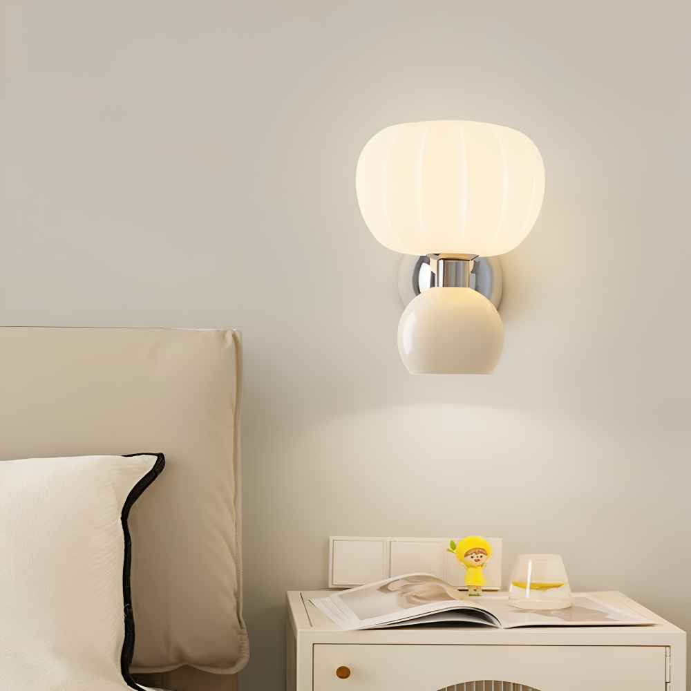 Pumpk Vägglampa - Krämig Pumpa Vägglampa - Vägglampdesign för Sovrum - Minimalistiska LED Vägglampor