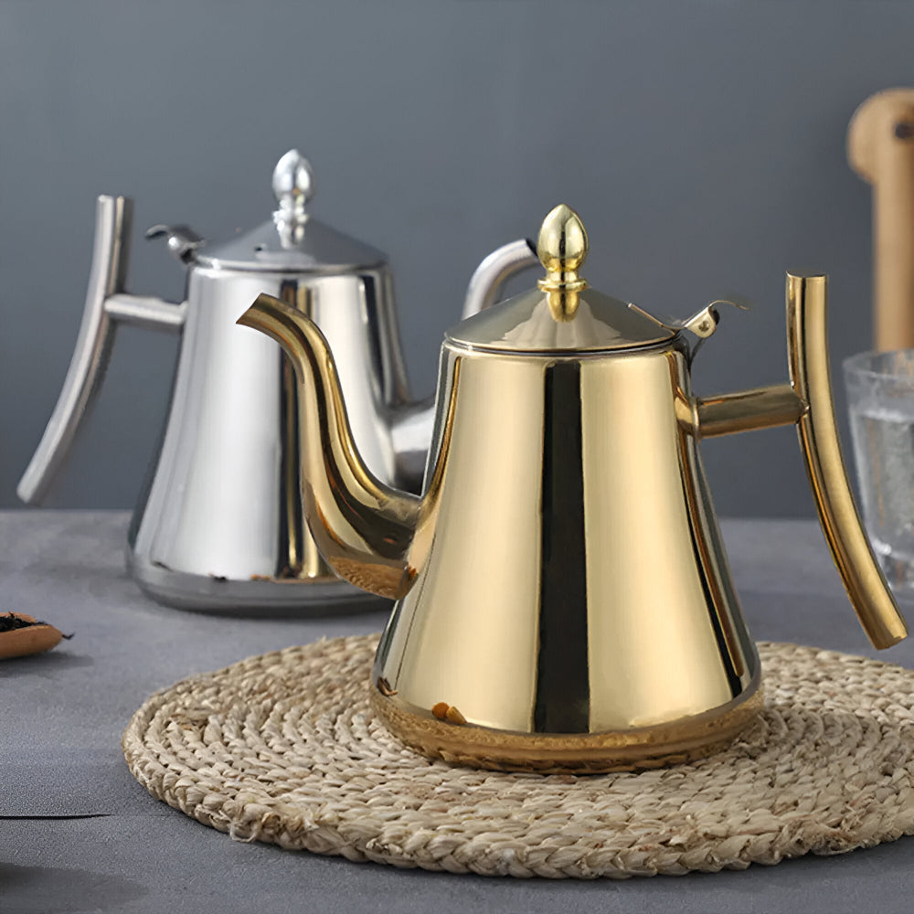 PurePour Teekanna - 1L / 1.5L Guld Teekanna - Rostfri Teekanna med Multifunktionsfilter