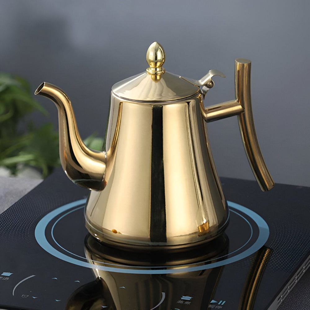 PurePour Teekanna - 1L / 1.5L Guld Teekanna - Rostfri Teekanna med Multifunktionsfilter