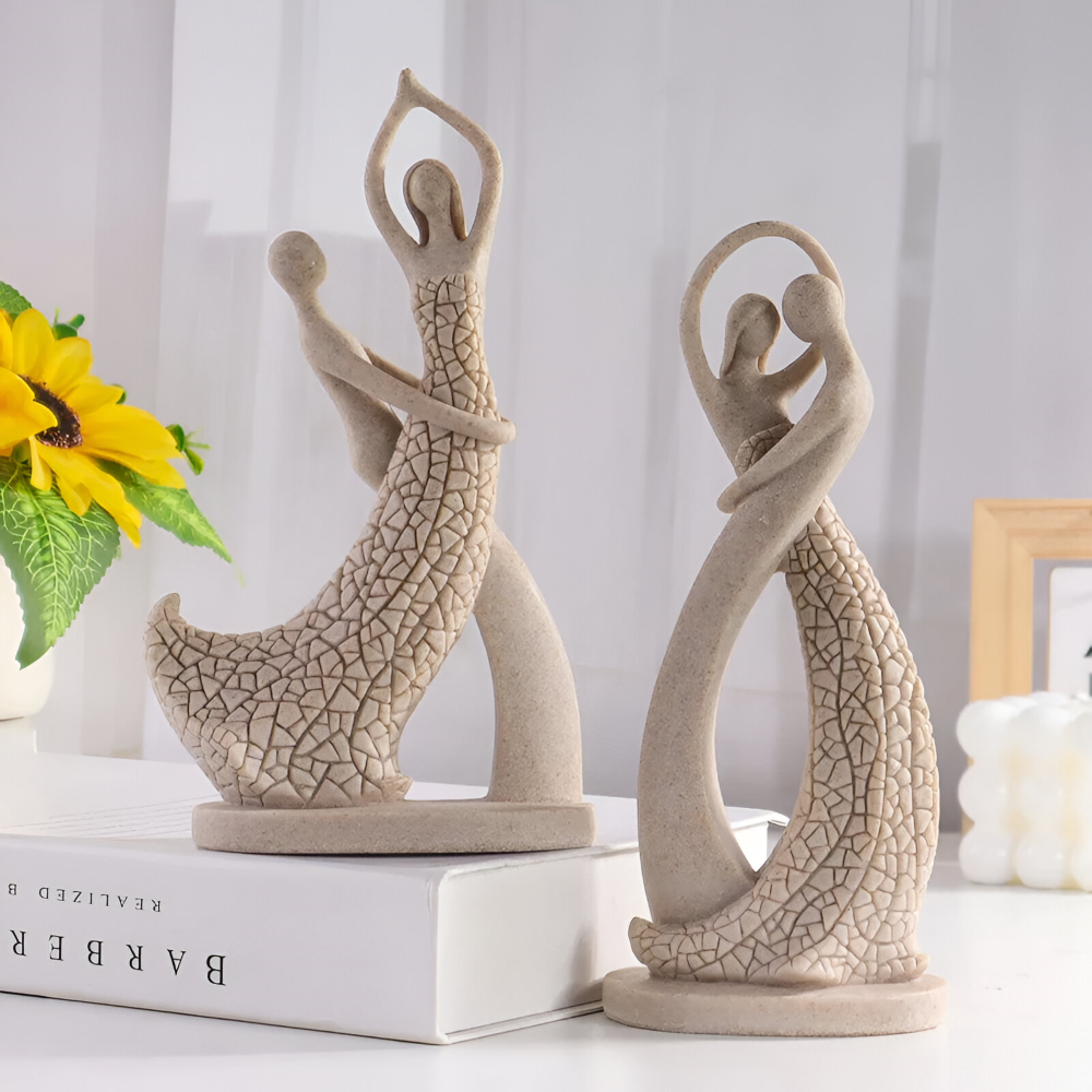 Romantiska Sandstenspar Dekor Figurer - Elegant Resin Staty för Heminredning