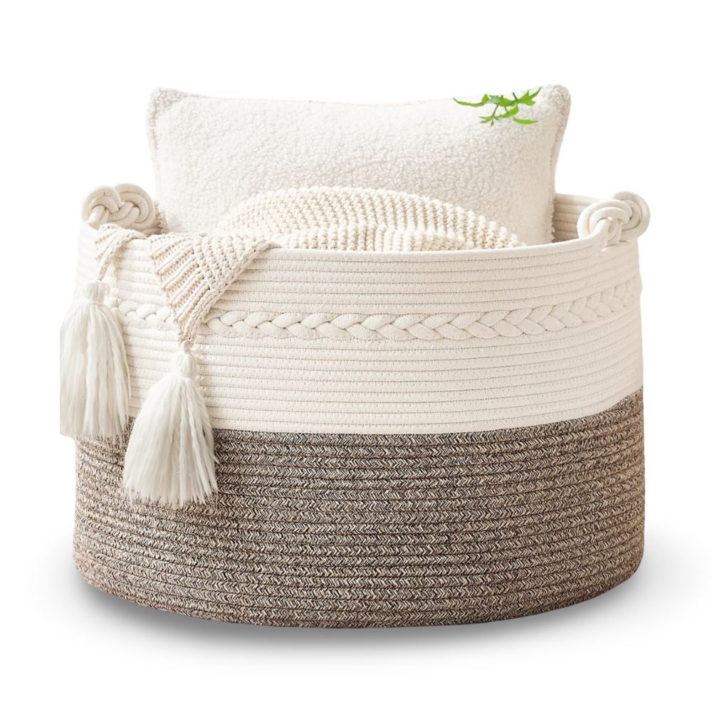 Rund Förvaringskorg Grå - Ø 50x33cm Bomullssnöre - Leksaks- & Tvättkorg