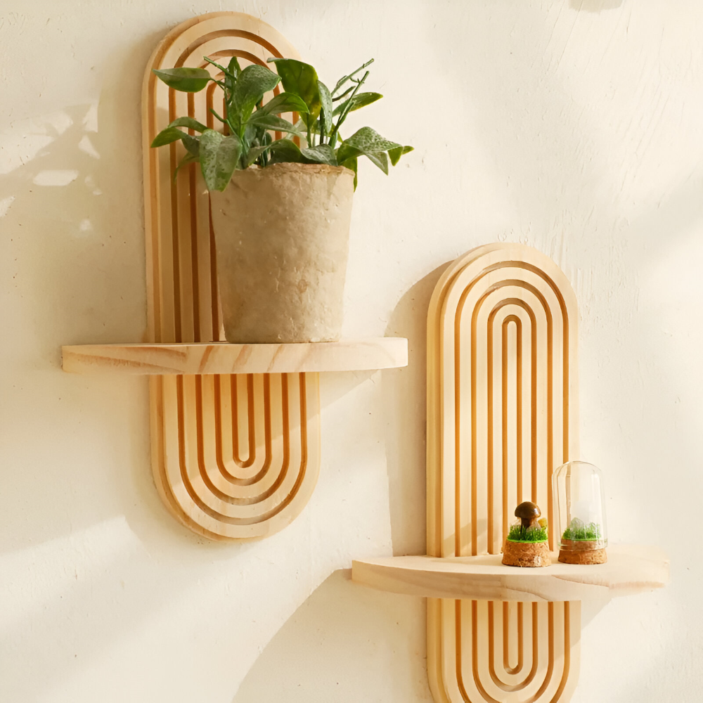 Moderna Geometriska Vägghyllor i Trä, 35cm