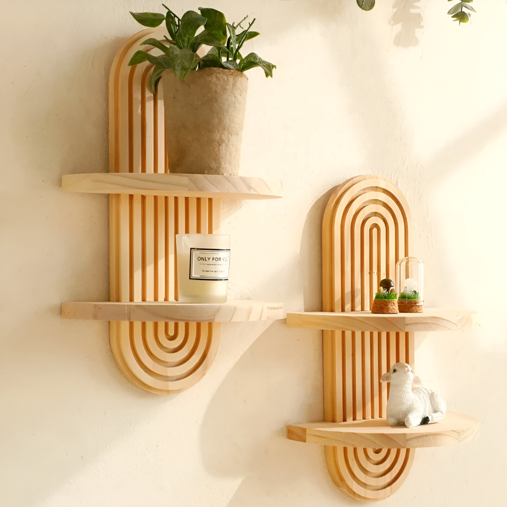 Moderna Geometriska Vägghyllor i Trä, 35cm