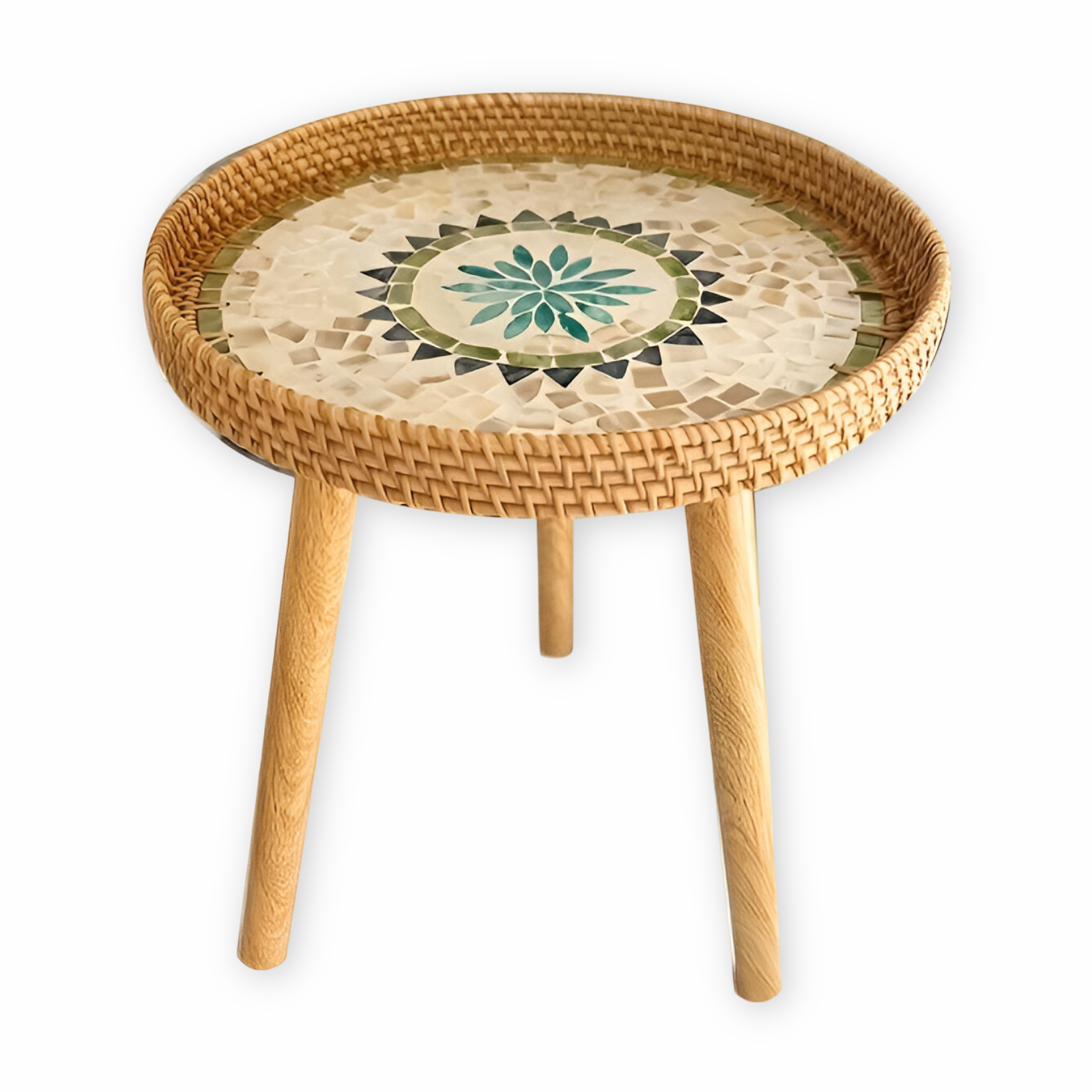 Scandi Soffbord - Handgjort Rattan Soffbord Runt - Soffbord i trä
