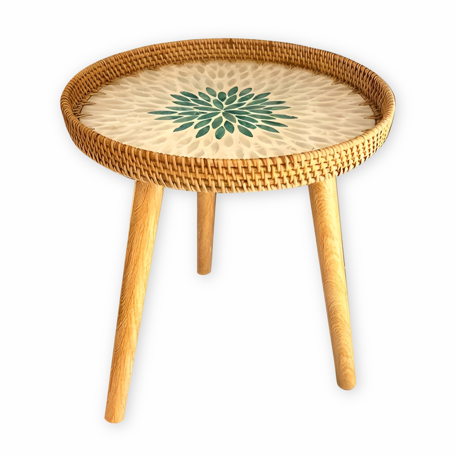 Scandi Soffbord - Handgjort Rattan Soffbord Runt - Soffbord i trä