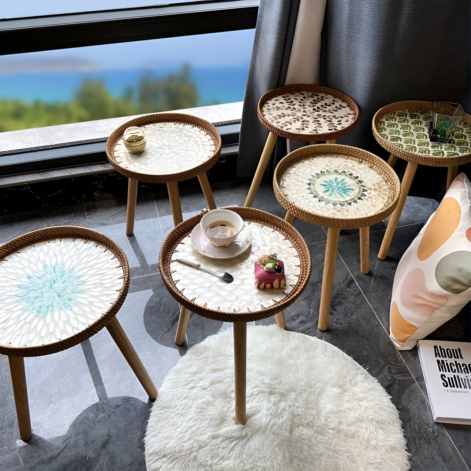Scandi Soffbord - Handgjort Rattan Soffbord Runt - Soffbord i trä