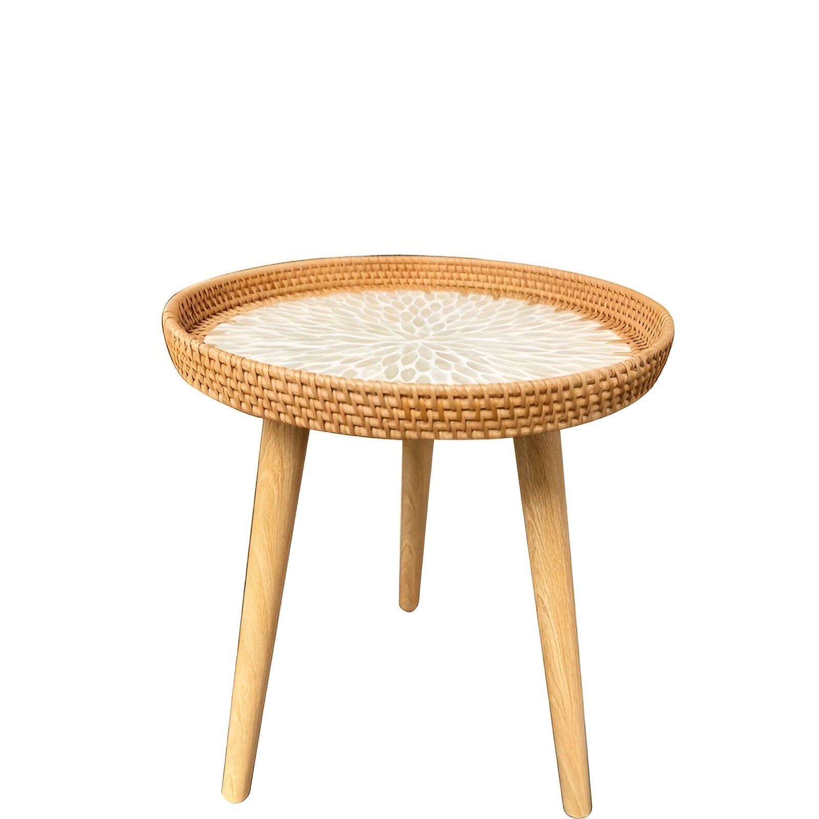 Scandi Soffbord - Handgjort Rattan Soffbord Runt - Soffbord i trä