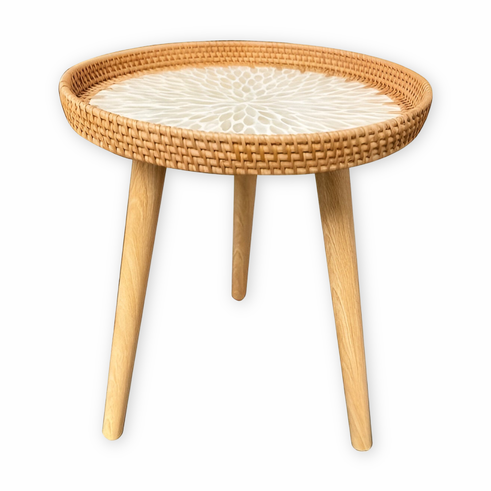 Scandi Soffbord - Handgjort Rattan Soffbord Runt - Soffbord i trä