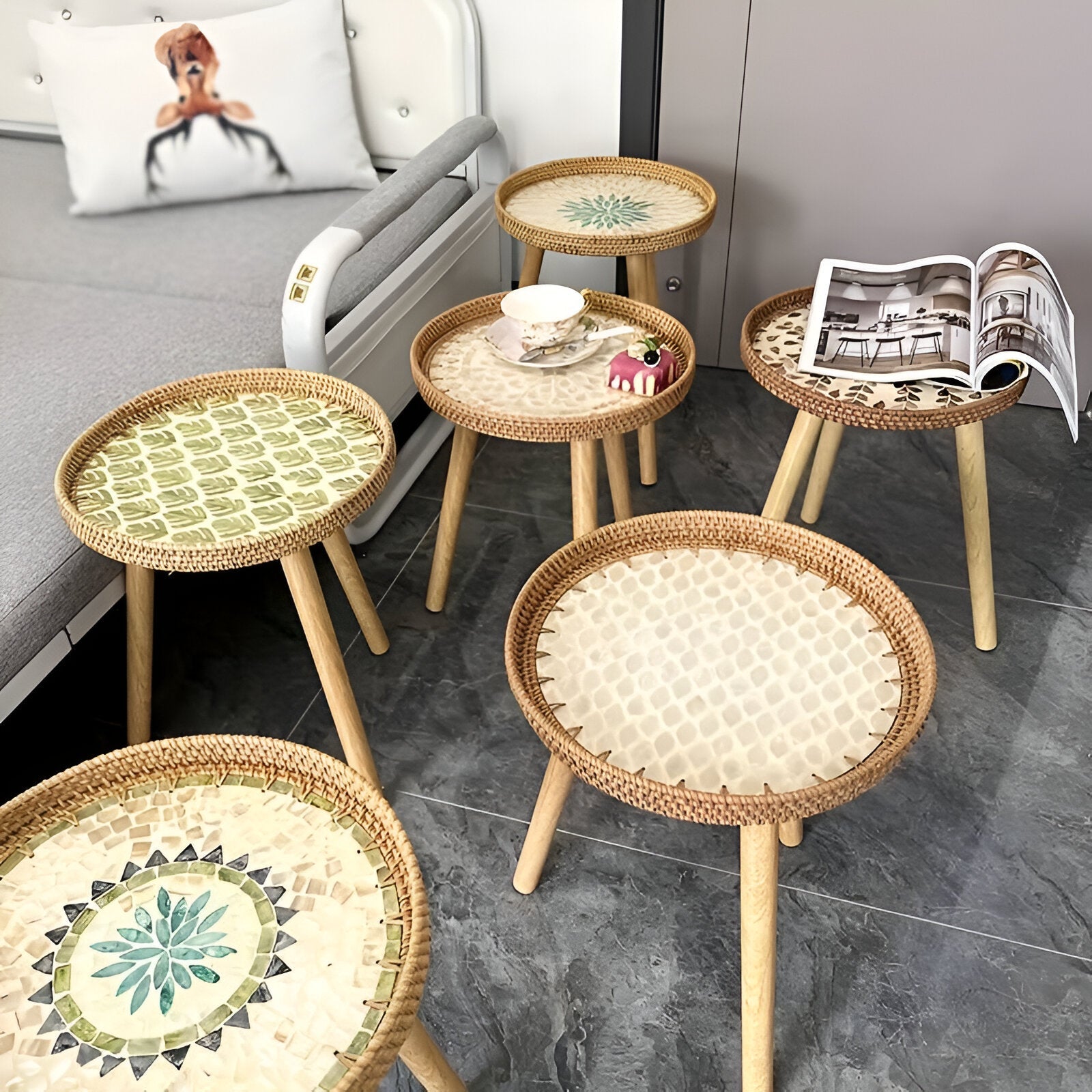 Scandi Soffbord - Handgjort Rattan Soffbord Runt - Soffbord i trä